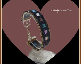 miyuki bead bracelet made on a multi-colored loom. handmade bracelet. France.chelyscreationforyou