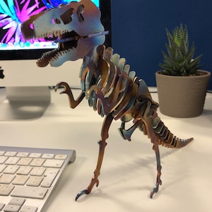 T-Rex Stainless Steel Dinosaur thermally coloured, desk sculpture, geek, office, gift for him, dinosaur gift, boyfriend, extinctasaws