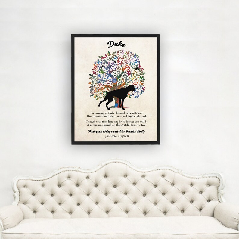 Boxer, Dog Memorial, Family Tree, Plaque, Poem, Personalized, Sympathy Gift, Loss of Pet