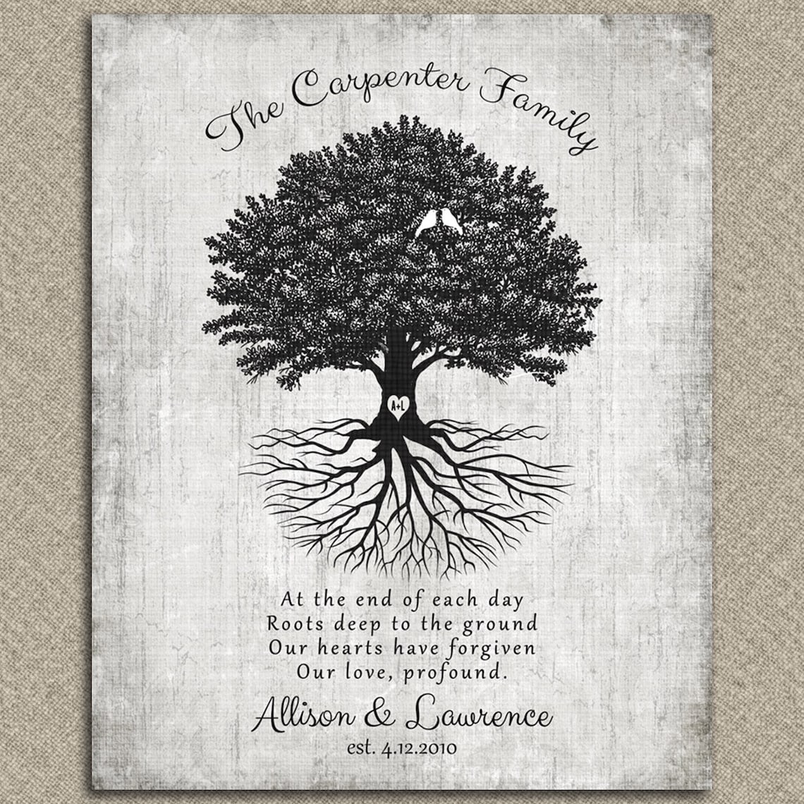 Vintage Family Tree With Roots Hearts Forgiven Poem 10 Year  Etsy
