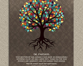 Gift For Mentor, Personalized Gift, Gift for Doctor, Watercolor Tree, Damask, Gift For Preceptor Custom Metal, Paper, Canvas Art Print 1043