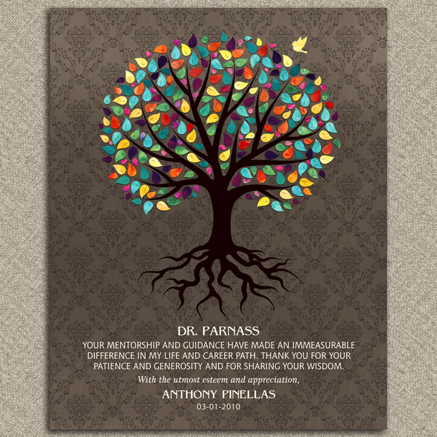 Gift for Mentor, Personalized Gift, Gift for Doctor, Watercolor Tree