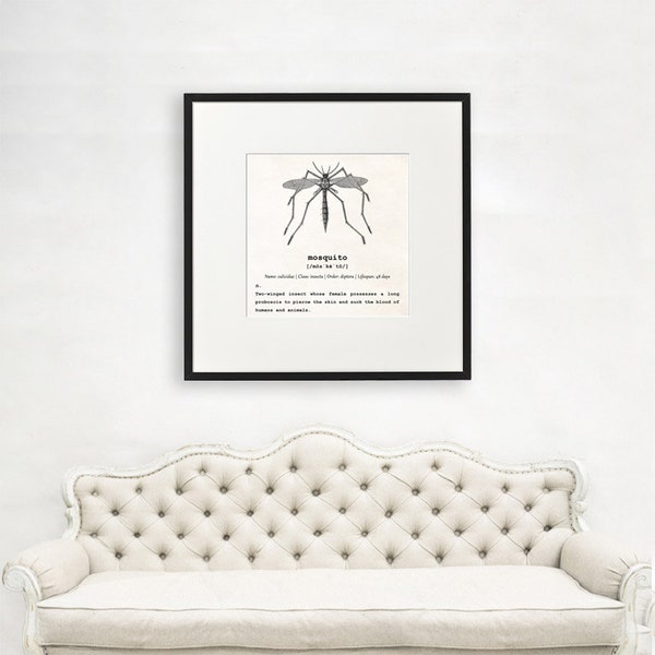 Mosquito Art, Dictionary Print, Mosquito Definition, Scientist Gift, Insect Lover Gift, Science Geek, Entomologist Gift, Insect Art, 1003