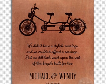 7 Year Anniversary Tandem Bicycle Copper 7th Anniversary Gift For Couple Personalized Plaque Custom Metal Paper or Canvas Art Print No.1007