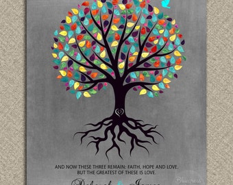 Corinthians 13:13 Personalized 10 Year Anniversary Watercolor Tree 10th Anniversary Gift For Couple Custom Metal Paper Canvas Art Print 1030