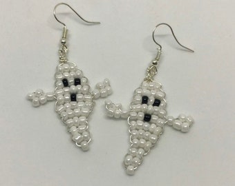 Large Beaded Ghost Earrings by The Elven Cat