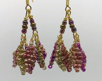 Autumn Leaves Beaded Earrings by The Elven Cat, Multicolor, Gold Plated Hooks