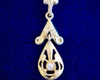Edwardian English 14k Pendant with Diamond and Fleur de Lis Bail