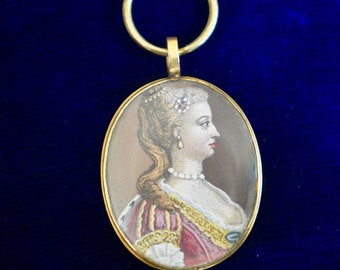 Rare Two Sided Georgian French Royalty Pendant, 1770s