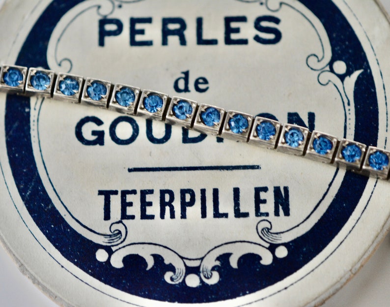 Art Deco Sterling Silver Blue Paste Line Bracelet