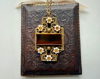 Art Deco Gold Filled Octagon Shaped Czech Glass Pendant Necklace