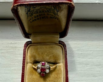 Victorian 14k Ruby and Diamond Floral Ring, Late 1800s