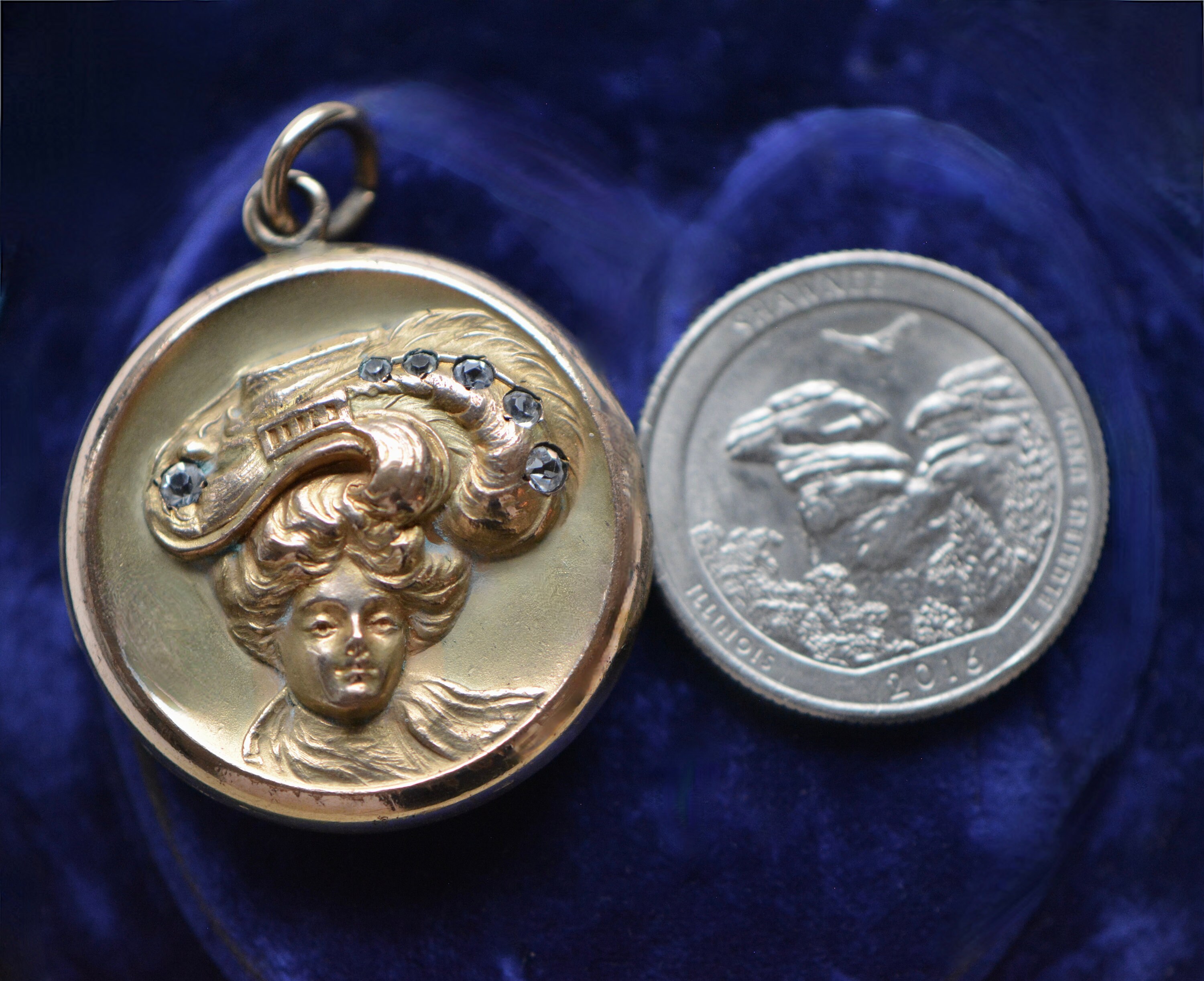 Art Nouveau Lady Locket With Plumed Hat and Paste Stones - Etsy
