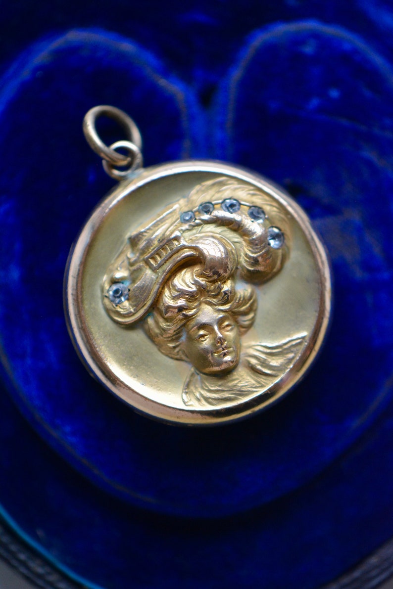 Art Nouveau Lady Locket With Plumed Hat and Paste Stones - Etsy