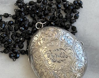 Victorian Large Silver Engraved Oval Locket, "Agness"