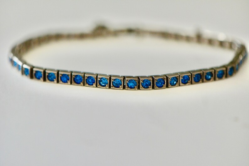 Art Deco Sterling Silver Blue Paste Line Bracelet