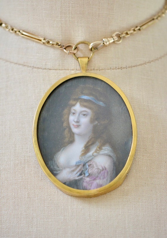 Victorian Miniature Portrait Pendant - Madame Rola