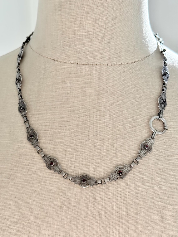 Victorian Sterling Silver Ruby Paste Fancy Link C… - image 6