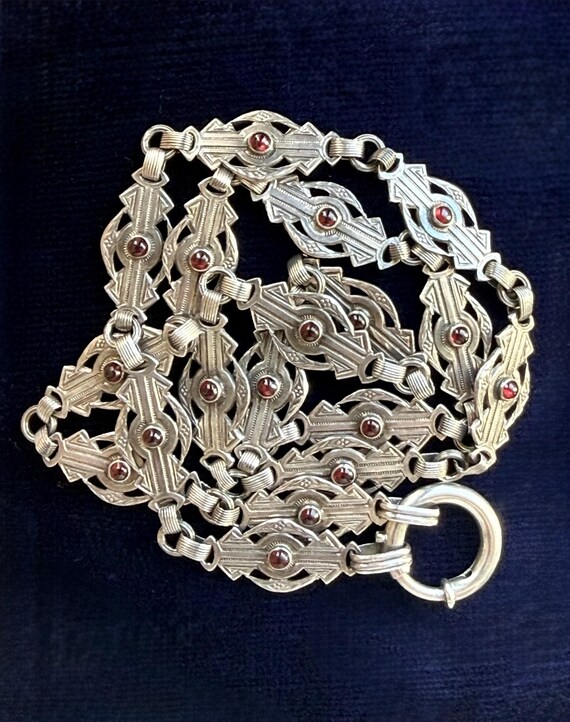 Victorian Sterling Silver Ruby Paste Fancy Link C… - image 3