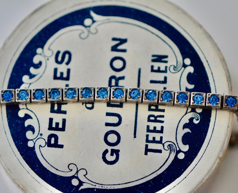 Art Deco Sterling Silver Blue Paste Line Bracelet