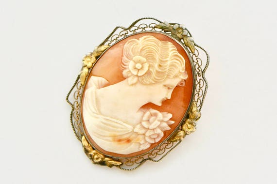 Vintage 1940s Sterling Oval Hand Carved Cameo Fil… - image 3