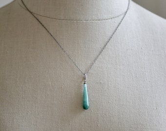 Victorian Sterling Silver Green Glass Pendant Necklace