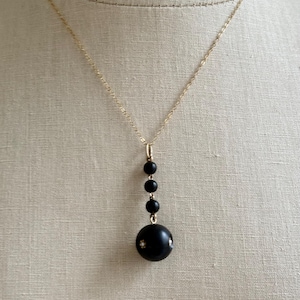 Victorian 14K Jet Lavalier with Seed Pearls Necklace