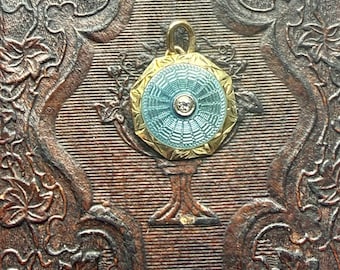 Victorian 14k Diamond Blue Enamel Pendant