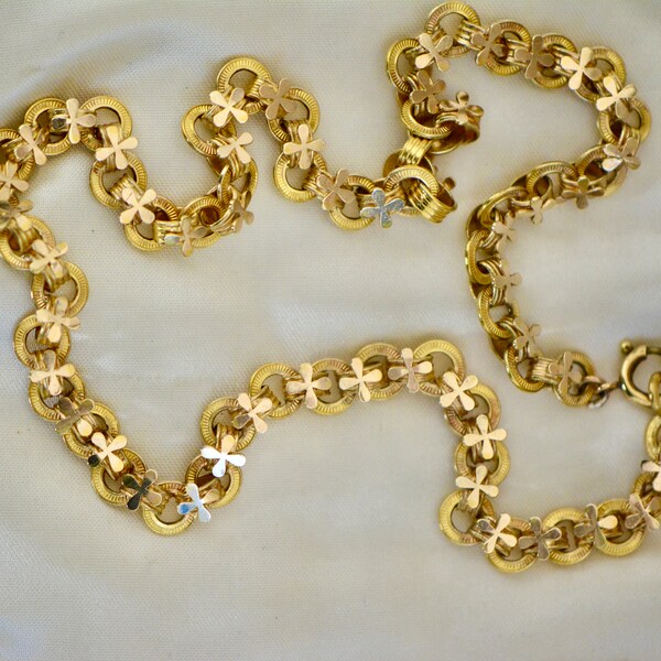 Victorian Gold Fill Round Links and Flowers Necklace