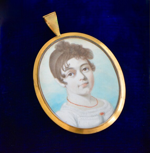Georgian Hand Painted Lady Portrait Pendant - image 2