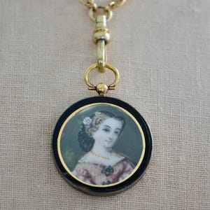 Early Victorian Two Sided Hand Painted Pendant, 1820 - 1835