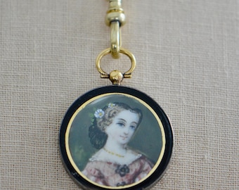 Early Victorian Two Sided Hand Painted Pendant, 1820 - 1835