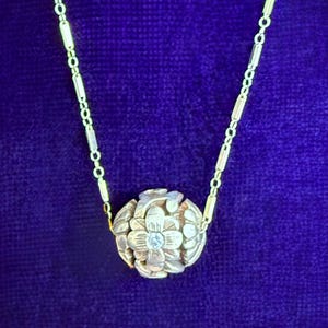 Art Deco 14k Vermeil Floral Ball Pendant with Diamonds