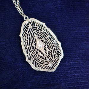 Art Deco 14k Gold and Diamond Filigree Pendant Necklace