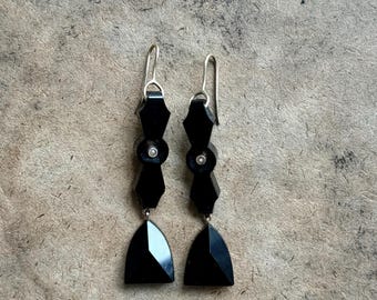 Victorian 1870s 14k Onyx Pearl Dangle Earrings