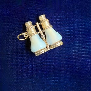 Victorian Milk Glass and Gold Filled Binoculars Pendant/Charm