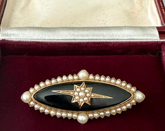 Victorian 10K and Pearls Mourning Brooch/Pendant Photo Locket, 1888