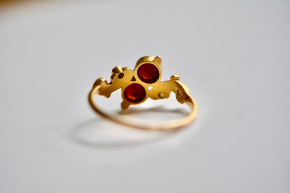 Victorian 14K Garnet and Pearl Ring, January Birt… - image 5