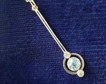 Edwardian Aquamarine and Diamond 14k Gold Pendant Necklace