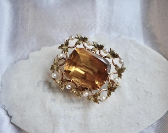 Victorian 12k Citrine and Pearl Brooch/Pendant