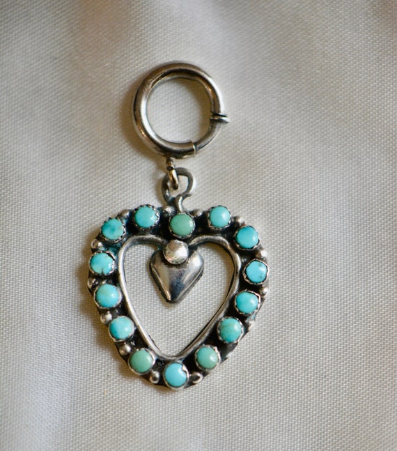 Victorian Silver and Turquoise Double Heart Pendan