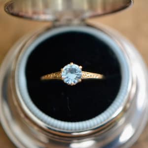 Victorian 10k Aquamarine Engraved Ring