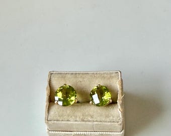 Estate 14k Large Round Faceted Peridot Stud Earrings