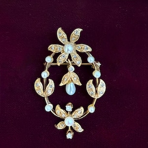 Edwardian 14k Diamond and Pearl Floral Brooch/Pendant