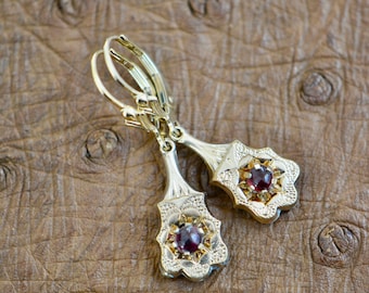 Victorian Garnet Engraved Dangle Earrings