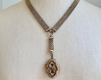 Victorian Gold Filled Mesh Chain Necklace with Oval Locket