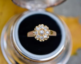 Victorian 14k Diamond Cluster Floral Ring