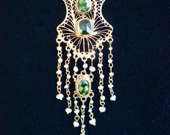 Victorian 14k Tourmaline and Seed Pearl Necklace