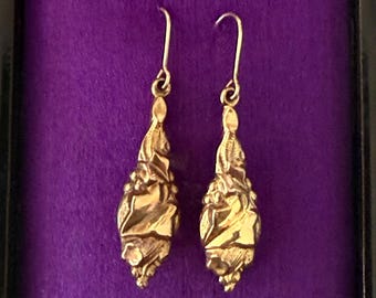 Victorian Gold Filled Dangle Earrings - Geometric and Floral Design