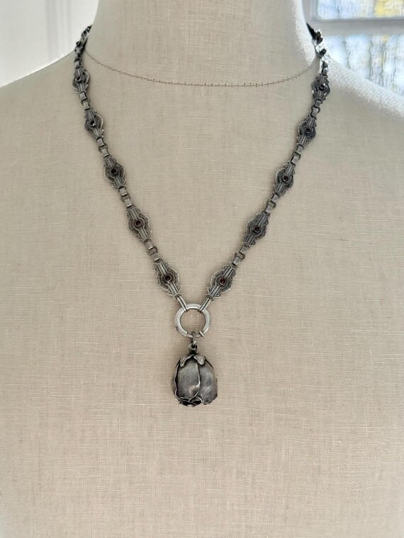 Victorian Sterling Silver Ruby Paste Fancy Link C… - image 7